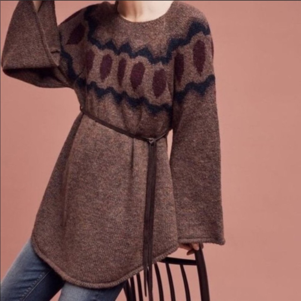 Anthropologie Wool Acrylic Tunic Sweater with Flare Sleeves Made in Italy